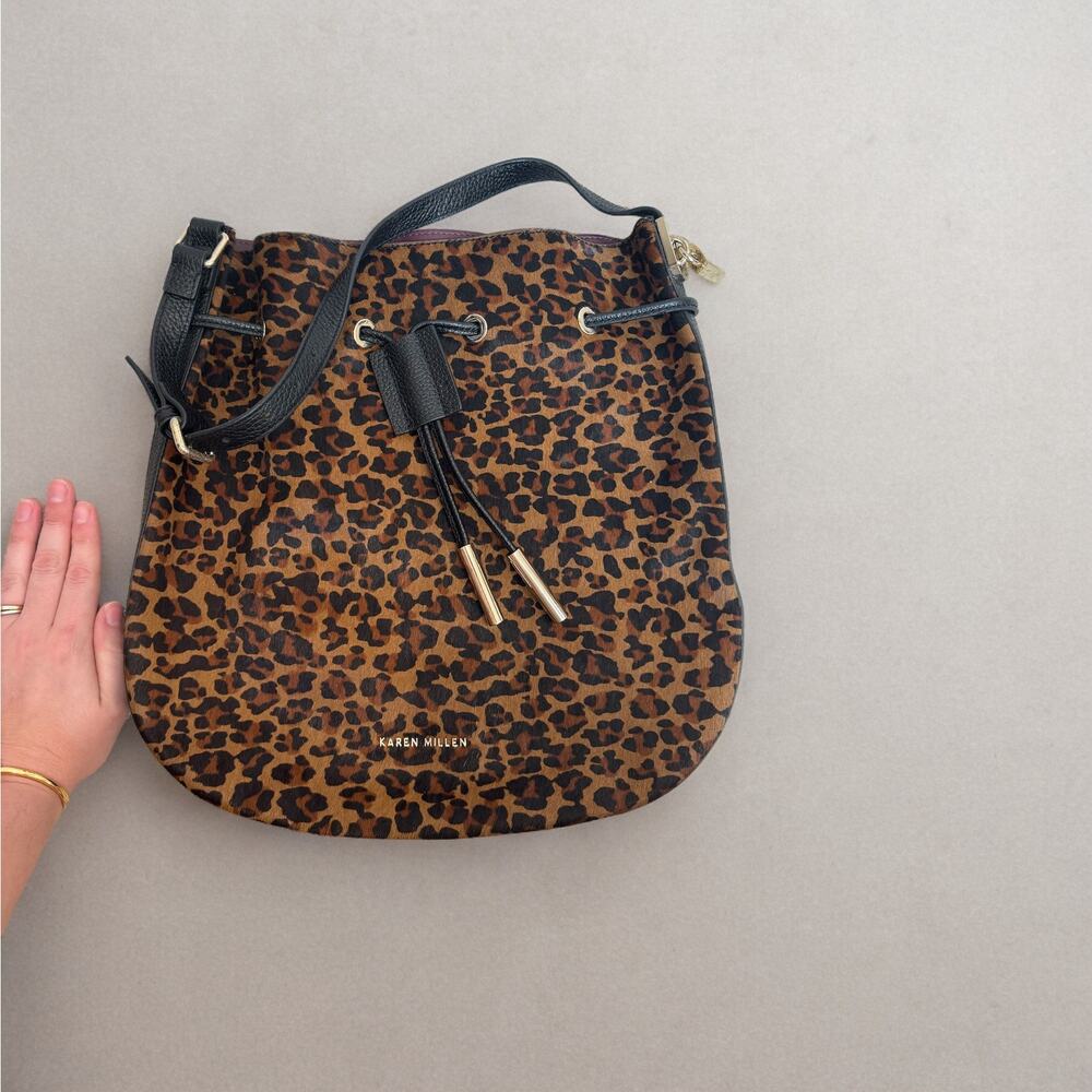 Karen Millen Leopard Print Drawstring Shoulder Ba… - image 2
